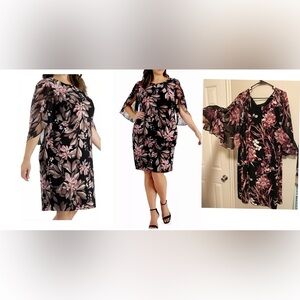 Connected Floral Black and Purple Women's Sheath Dress